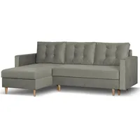 Beautysofa Ecksofa mit Schlaffunktion Sigurd L, Klassisches Design, Skandinavischer Stil, mit Bettkasten grau