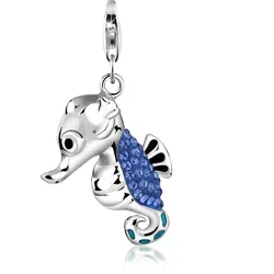 Charm-Einhänger NENALINA "Seepferdchen Kristalle Meer 925 Silber", silber (silber, blau), Charms, Damen, mit Steinen, Silber 925 (Sterlingsilber)