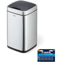 Durable Sensor Abfalleimer NO Touch, mit Inneneimer, 12 Liter, Silber + VARTA Longlife Power AA (10 Stück)