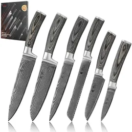 Wakoli EDIS 6er Damastmesser-Set I 8-20 cm Klinge I Pakkaholzgriffe