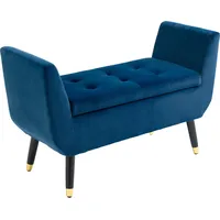 HOMCOM Luxus Sitzbank mit Stauraum, Polsterbank blau aus samtartigem Polyester, Gummiholz, mit Armlehnen, 107x42x65cm für Wohnzimmer & Flur   Aosom.de