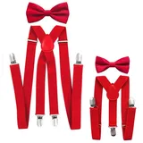 axy Hosenträger Papa und Sohn Hosenträger mit Fliege Set (Partnerlook für Herren und Kinder 1-6 Jahren, Vater-Sohn Set) Fotoshooting Familien Outfit rot