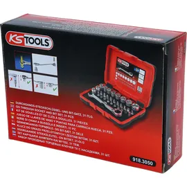 KS Tools 1/4'' + 11 mm Durchgangs-Steckschlüssel- und Bit-Satz, 31-tlg.