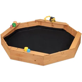 Relaxdays Holzsandkasten mit Sandkastenvlies braun