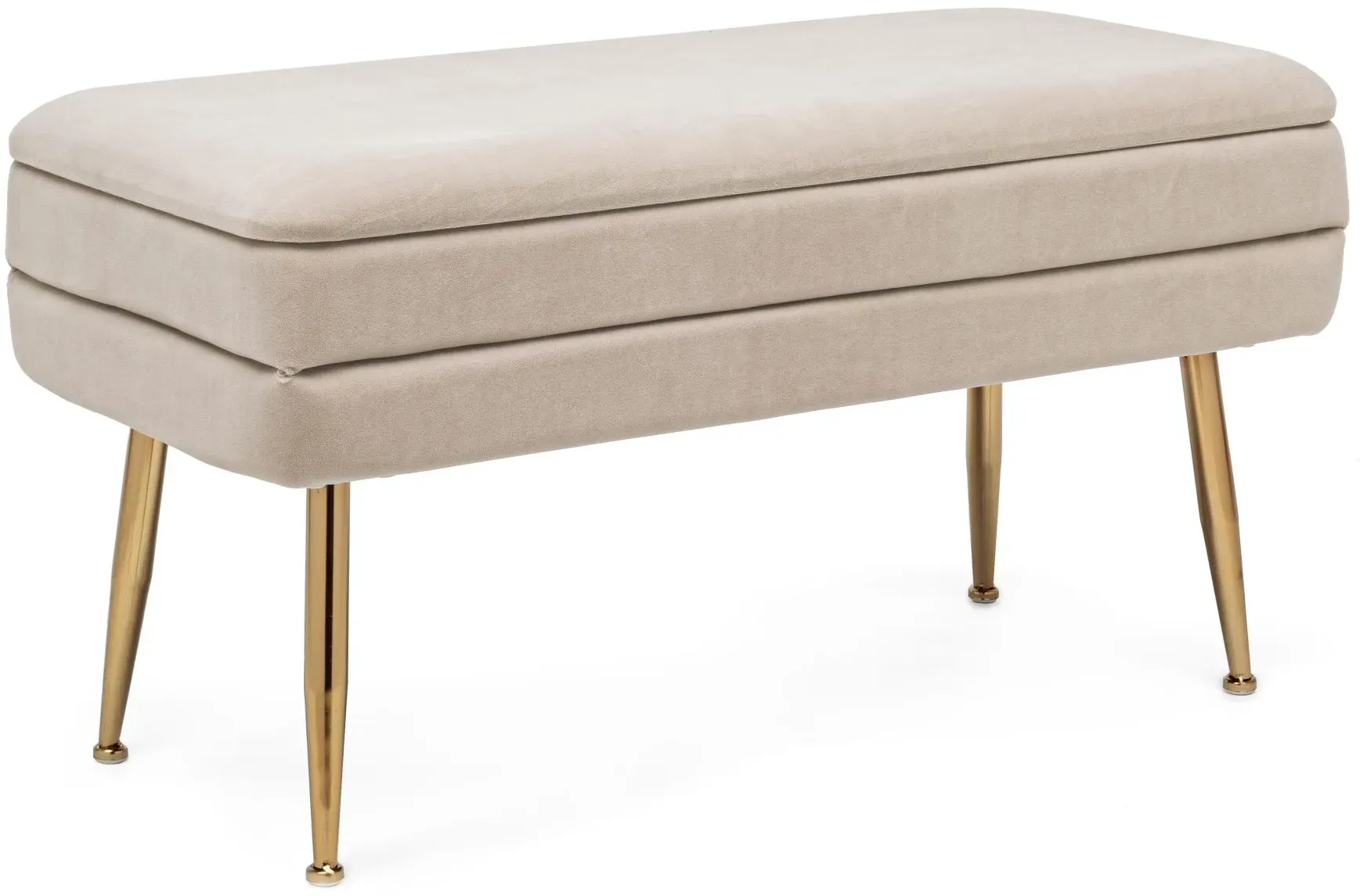 Bank Pavlina aus Samt, modern mit Stauraum, Beige, Metallgestell in Gold, 80 cm
