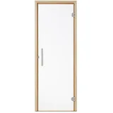InfraWorld Saunatür Exklusiv 1/2/3 und Large mit Holzrahmen und Türgriff - 8 mm ESG (ohne Schwelle) 715 x 1897 mm (Exklusiv 2, Türanschlag rechts, klar)