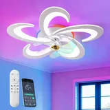 XSXUDODP RGB Deckenlampe Mit Ventilator, Dimmbar Deckenventilator mit Beleuchtung und Fernbedienung/APP, RGB Deckenventilator mit Lampe für Schlafzimmer, Wohnzimmer, Leise, 6-Speed