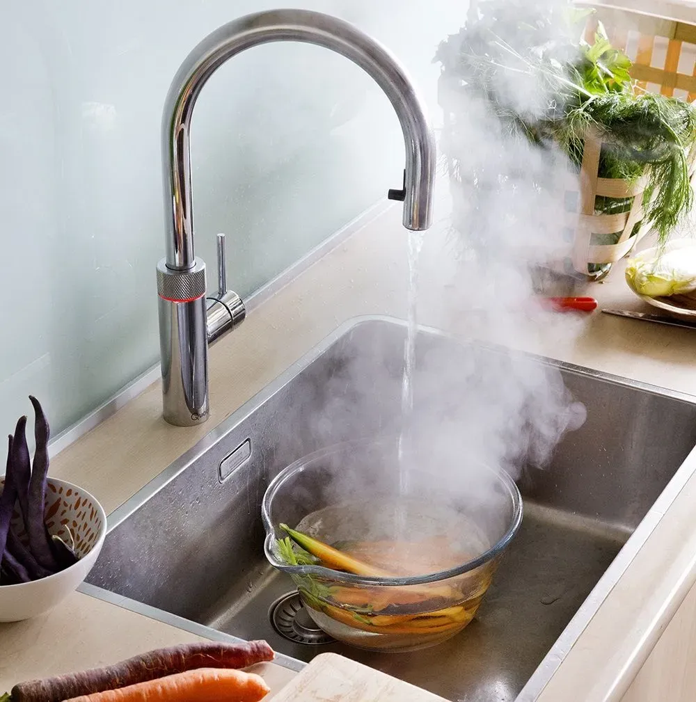 Quooker Flex Kochendwasser-Küchenarmatur chrom PRO3 - 3 L kochendes Wasser CUBE - kühles stilles/prickelndes Wasser 3XCHRCUBE