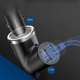 Baseus Y-Typ KFZ-Ladegerät Dual USB Zigarettenanzünder 3,1 A Schwarz