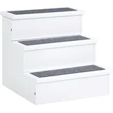 Hundetreppe 3 Stufen Katzentreppe Haustiertreppe Hundetreppe Für Hunde Und Katzen Tiertreppe Einstiegshilfe Mit Teppich Stauraum Für Sofa Bett Tannenholz Weiß 40,5 X 44,5 X 38 Cm - Pawhut