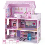 Costway Puppenhaus 3-stöckig rosa
