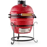 Klarstein Princesize - Kamado-Grill, Keramikgrill, Holzkohlegrill, Smoker, mit Deckel, Keramik, Gute Hitzespeicherung, Innenthermometer, Holzgriff, abnehmbares Gestell, rot