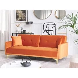 Beliani Schlafsofa 3-sitzer Lucan Samtstoff Orange