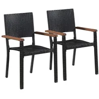HOMMIE© Outdoor-Stuhl ,2er Set Gartenstühle Poly-Rattan Schwarz Relaxsessel Armlehnstuhl & schlichten Design