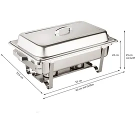morleos Speisewärmer Chafing Dish Basic Set | 2x 1/2 Behälter | 61x36x32cm | Edelstahl Warmhaltebehälter Essen Wärmebehälter für Speisen Buffetwärmer Event Catering-Zubehör Buffet