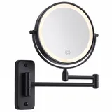 Relaxdays Kosmetikspiegel mit LED-Beleuchtung, 10-fach, 360° drehbar, Ø 17,5 cm, Metall, Akku mit USB, schwarz
