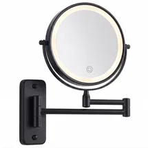 Relaxdays Kosmetikspiegel mit LED-Beleuchtung, 10-fach, 360° drehbar, Ø 17,5 cm, Metall, Akku mit USB, schwarz