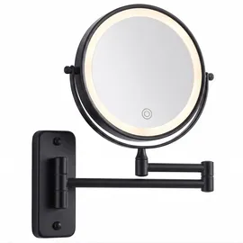 Relaxdays Kosmetikspiegel mit LED-Beleuchtung, 10-fach, 360° drehbar, Ø 17,5 cm, Metall, Akku mit USB, schwarz