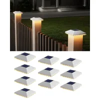 JACKYLED Solar Pfostenkappe 7x7 8x8 9x9 10x10, Solar Pfostenkappen IP54 Wasserdichte für Zaunpfosten für Hölzerne Pfosten Plattform, Garten, Weiß (10 Stück)
