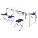 vidaXL Faltbarer Campingtisch-set Mit 4 Hocker Höhenverstellbar 180x60 Cm - white - 180 x 60 cm