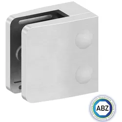 Glasklemme / mit ABZ Zulassung / Maße: 52x52x32,5 mm / verschiedene Anschlüsse /... - für 12,76 mm VSG Glas - Edelstahleffekt - Flach