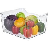 Relaxdays Kühlschrank Organizer, Lebensmittel Aufbewahrung, HBT 18 x 37 x 29,5 cm, Kühlschrankbox mit Griff, transparent