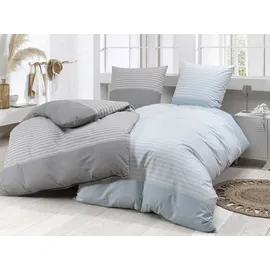 CASANOVA casa NOVA Renforce-Bettwäsche REBEKKA, Grau - Weiß - 135 x 200 cm - Baumwolle - mit Reißverschluss