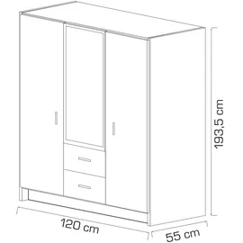 masseno Drehtürenschrank PINELLO 120 x 195 x 55 cm Weiß