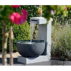 Dobar Gartenbrunnen mit Schale - 52x44x65cm - grau - Polyresin