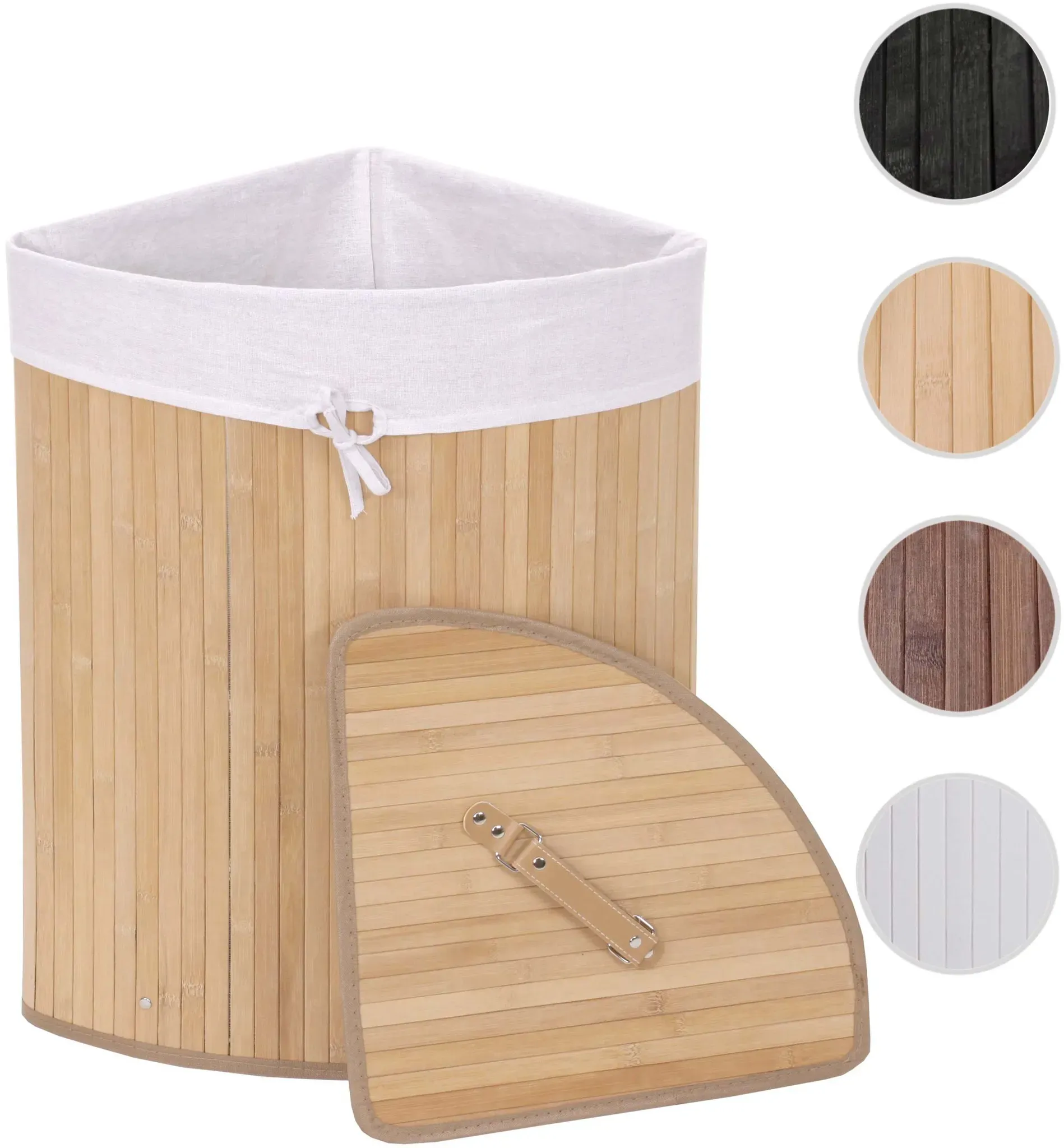 Eckwäschekorb HWC-C21, Laundry Wäschebox Wäschesammler Wäschebehälter, Bambus 61x48x35cm 50l ~ naturfarben