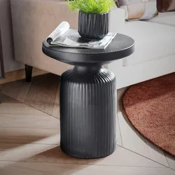 Kadima Design Eleganter Beistelltisch Schwarz, rund, Hammerschlag-Design. 40x40x50 cm