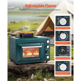 Vevor Outdoor Ofen 2 in 1 tragbarer Campingofen, einstellbare Feuerrate, 60-Minuten-Timer, winddicht, mit Grillrost und Bratblech, für Campingausrüstung Picknick im Garten Kochen im Freien