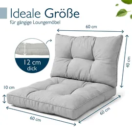 Beautissu Lounge Kissen Set 60 x 60 x 10 cm / 60 x 40 x 12 cm hellgrau 2-tlg.