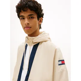 Tommy Hilfiger Windbreaker TOMMY JEANS "CHICAGO FLAG", Herren, Gr. XL, weiß clay, Web, Obermaterial: 100% Polyester, unifarben, regular fit normal, Rundhals, eingesetzt elastischer Bund, Jacken Windbreaker, Regular fit mit Kapuze