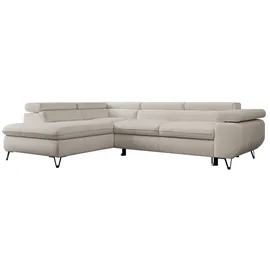 MKS Meble Ecksofa Wohnlandschaft L-Form mit Schlaffunktion und Bettkasten, Schlafsofa mit Bettkasten, Sofa mit Einstellbare Kopfstützen, Peter L... - Beige