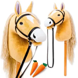 hoofly Hoofly® Hobby Horse Beige (Haflinger) – Großes Steckenpferd für Kinder A3 mit Schraubstab/Hobby Horse Pferde Set mit Trense