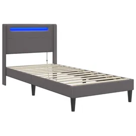 vidaXL Bettrahmen mit LED-Lichtleisten Grau 90 x 190 cm Kunstleder