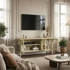 [en.casa] Vitrinen-Sideboard Klippestad 118 x 35 x 55 cm Kamelfarben