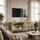 [en.casa] Vitrinen-Sideboard Klippestad 118 x 35 x 55 cm Kamelfarben