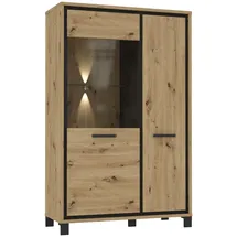 Forte Trondheim Highboardvitrine mit 1 Tür und 1 Glastür, Holzwerkstoff, Artisan Eiche, Metall, 7 Fächer, 101.4x161x41.5 cm