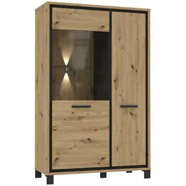 Forte Trondheim Highboardvitrine mit 1 Tür und 1 Glastür, Holzwerkstoff, Artisan Eiche, Metall, 7 Fächer, 101.4x161x41.5 cm