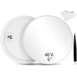 40x Vergrößerungsspiegel mit Saugnäpfen und Pinzetten Set - Senden Sie ein Reinigungstuch, Kompaktspiegel-Set für präzises Make-up und Augenbrauenzupfen 3,5 Zoll, als Reise-Vergrößerungsspiegel(Weiß)