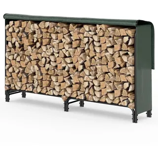 VOUNOT Kaminholzregal Metall mit wasserdichte Abdeckung 200 x 116 x 36 cm