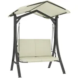 Outsunny Hollywoodschaukel mit verstellbarem Sonnendach Sitzauflage, 2-Sitzer Gartenschaukel belastbar bis 220kg, UV 30+ Schaukelbank für Garten, Terrasse, 150x120x182cm, Cremeweiß