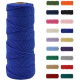 Makramee Garn 2mm, Makramee Garn Saphirblau, Makramee Baumwollgarn 2mmx100m, Baumwollkordel Natur, Baumwoll Bastelschnur für Basteln Stricken Boho Deko DIY Handwerk Wandbehang Wohnzimmer Balkon