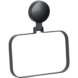 Wenko Static-Loc® Plus Pavia Schwarz, Handtuchhalter, Befestigen ohne bohren, sicherer Halt durch statische Haftung auf glatten, luftundurchlässigen Flächen, 18,5 x 2 x 21 cm, Stahl matt