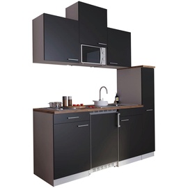 Respekta Küchenzeile Luis E-Geräte 180 cm mit Edelstahlkochmulde und Mikrowelle schwarz/weiß