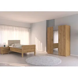 Rauch Schlafzimmer-Set RAUCH "Komplettschlafzimmer Schlafzimmer EVELYN", braun (asteiche), Bett 100x200cm + ohne Matratze, B/H: 100cm x 200cm, Bett 100x200cm, Holzwerkstoff, Schlafzimmermöbel-Sets, Schrank und Bett in 2 Breiten, Nachttisch 2 Schubladen MADE IN 