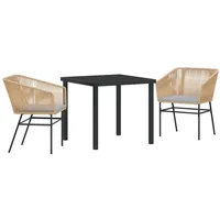VidaXL 3-teiliges Gartentischset mit Kissen, Braunes Poly-Rattan