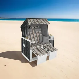 Tectake tectake® Strandkorb, gepolstert mit ausziehbaren Fußbänkchen, klappbare Seitentische und weitere Extras, 115 x 158 x 78 cm